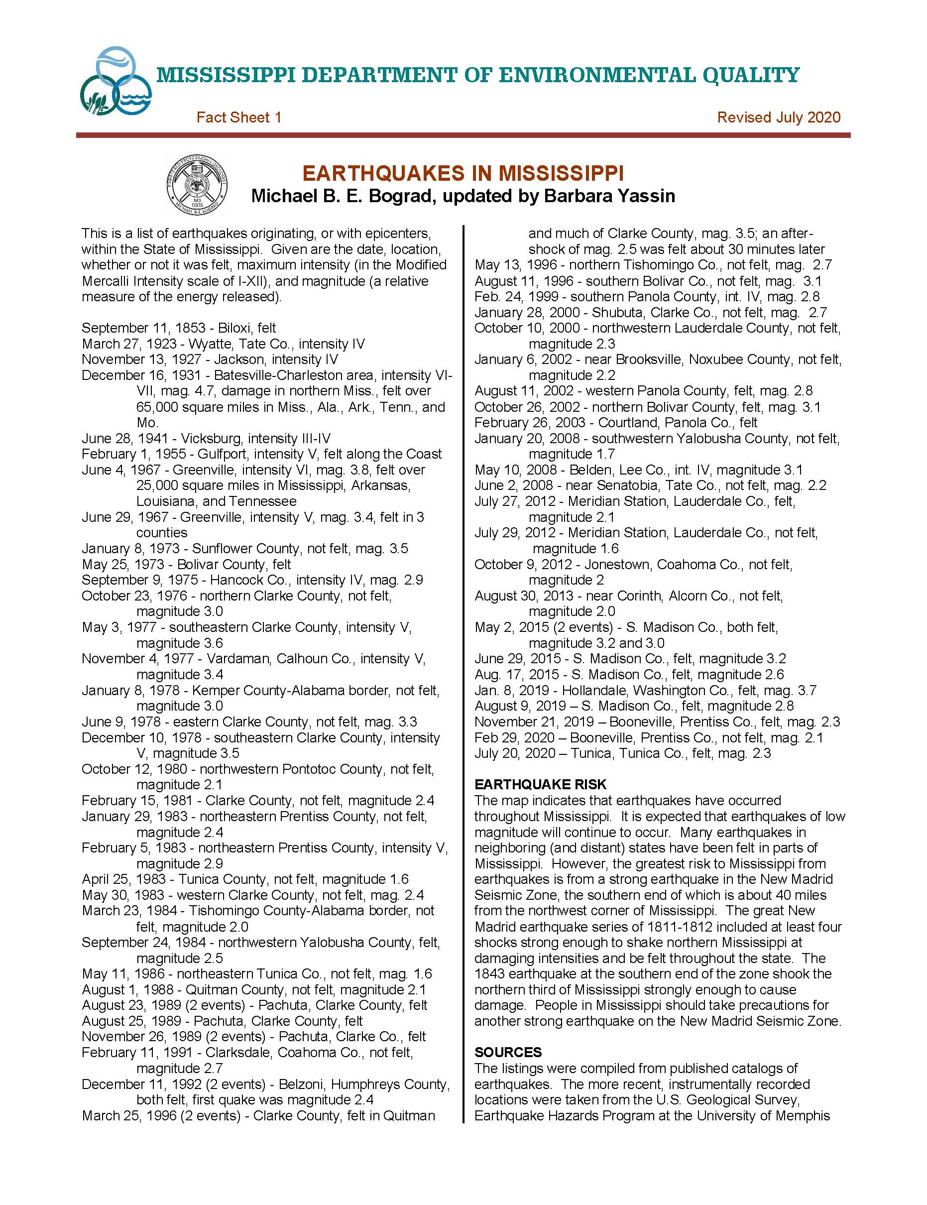 Earthquakes in Mississippi MDEQ