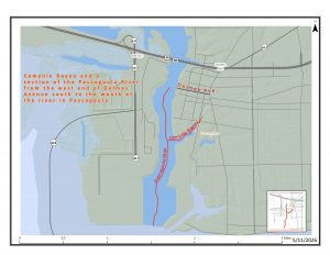 map of Comynie Bayou and a portion of the Pascagoula River in Jackson Count